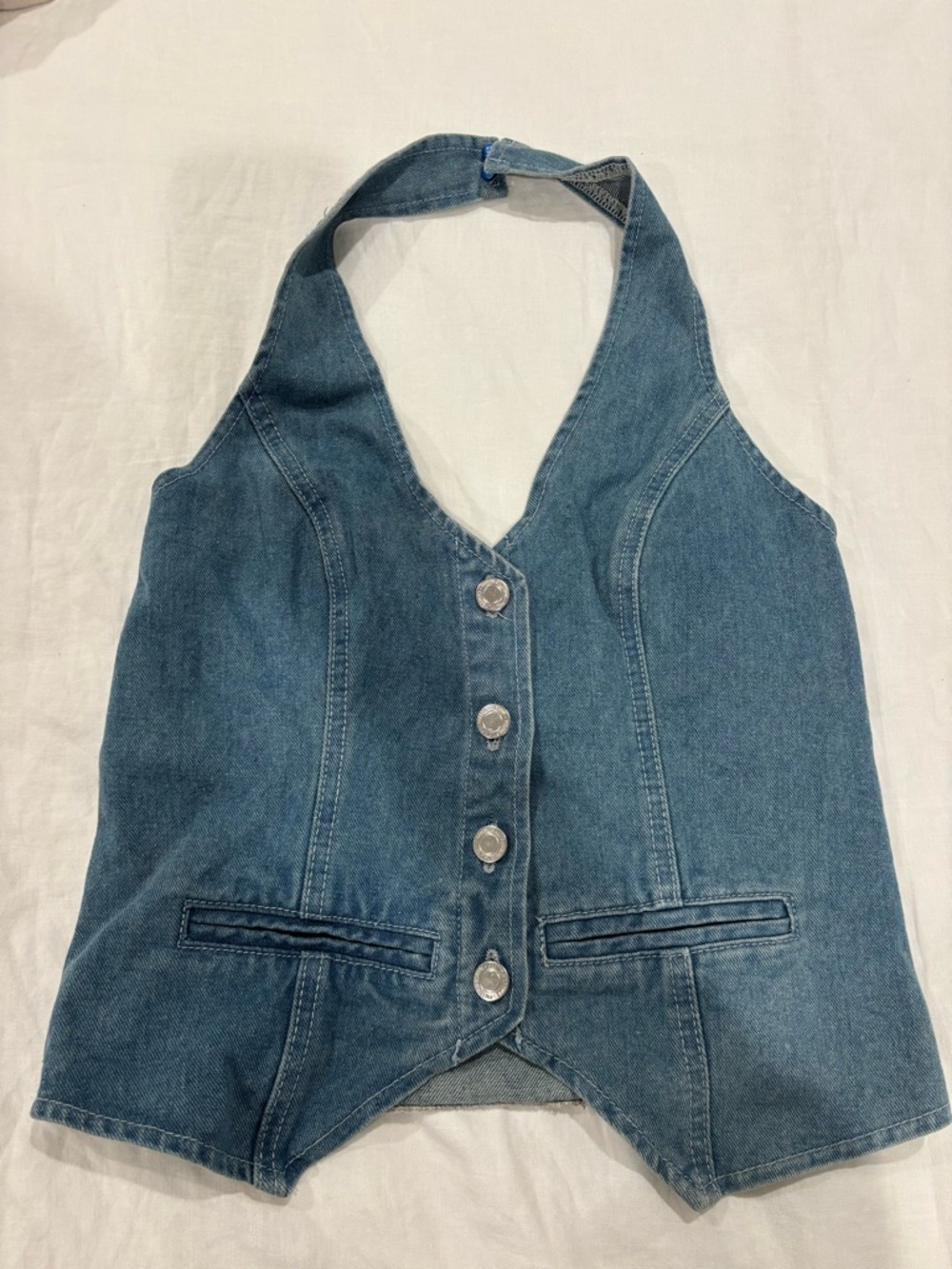PrettyLittleThing Light Blue Denim Halter Vest